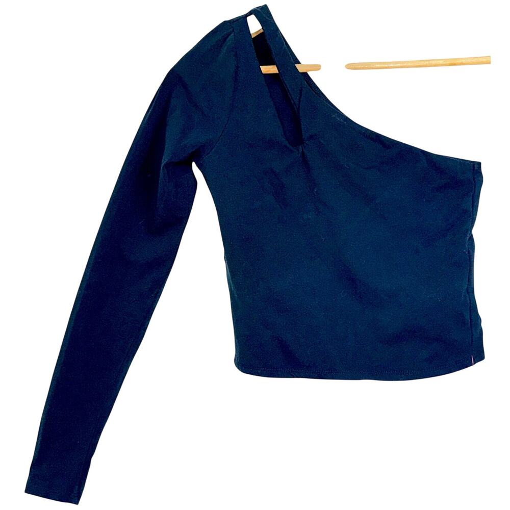 Abercrombie & Fitch Black Cutout Cropped One Shoulder Long Sleeve Blouse Size XS